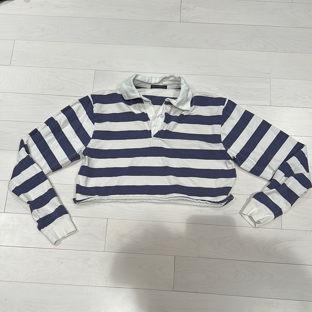 Brandy Melville Striped Cropped Long Sleeve Polo Shirt - one size
